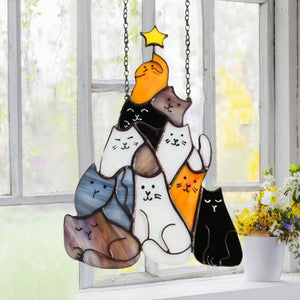 Cat Christmas Tree Suncatcher Ornament