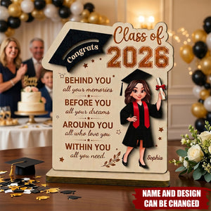 Behind You All Your Dream Graduation - Personalized 2-Layered Wooden Plaque, Gift For Graduates
