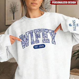 Custom Unisex Sweatshirt With Design On Sleeve - Personalized Anniversary Wedding Gifts For Husband And Wife, Him And Her