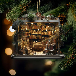 Vintage Bookstore Christmas Ornament, Unique Book Lover Gift