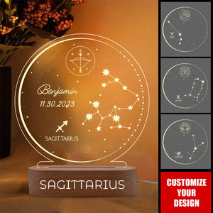 Zodiac Astrology - Personalized LED Night Light, Birthday Gift For Friend