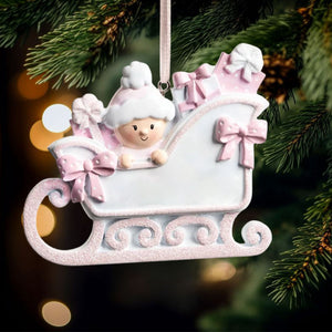 Cute Baby Sleigh Personalized Handwritten Poly Resin Ornament