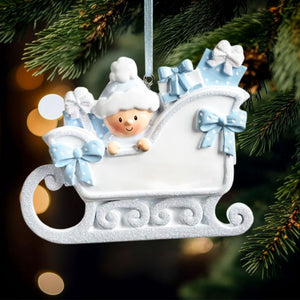Cute Baby Sleigh Personalized Handwritten Poly Resin Ornament