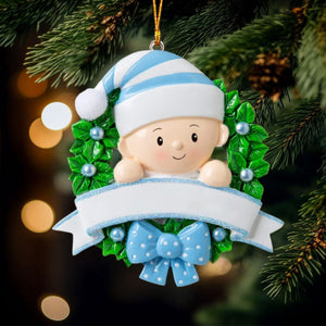 Lovely Baby On Christmas Wreath Personalized Handwritten Resin Christmas Ornament
