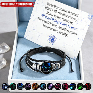 Zodiac Bracelet - Adjustable Leather Astrology Jewelry