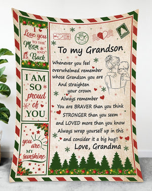 I Love You To The Moon And Back - Best Gift For Grandson Sherpa Fleece Blanket
