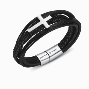 Until We Meet Again Leather Cross Bracelet