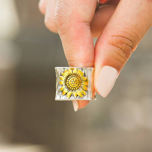 To My Daughter Golden Sunflower Wide Band Ring