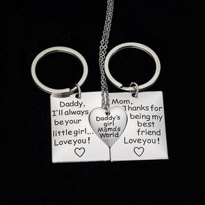 For Parents - Daddy's Girl & Mommy's World Keychain And Necklace Set