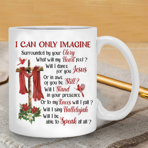 Wooden cross, Red silk, Cardinal drawing, I can only imagine - Jesus White Mug