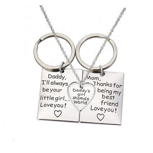 For Parents - Daddy's Girl & Mommy's World Keychain And Necklace Set