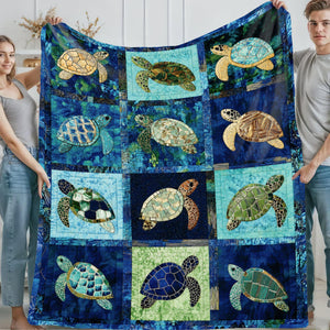 Sea Turtle Blanket, Coastal Nautical Decor