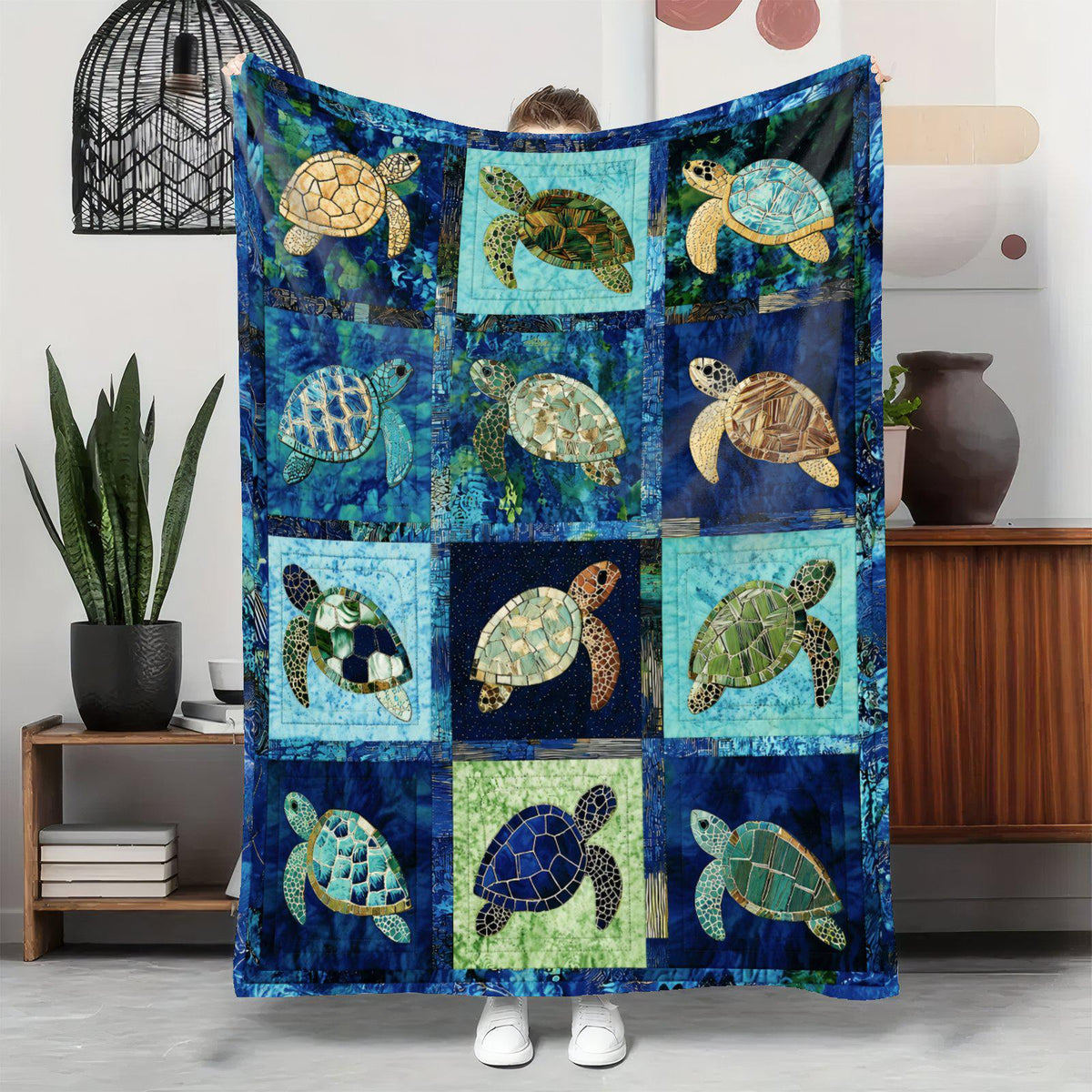 Sea Turtle Blanket, Coastal Nautical Decor