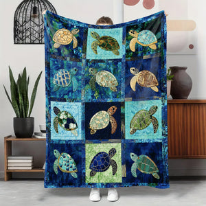 Sea Turtle Blanket, Coastal Nautical Decor