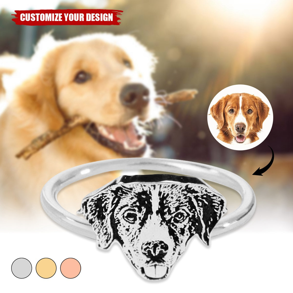 Pet Photo Ring - Custom Pet Portrait Ring Personalized Pet Lover Gift
