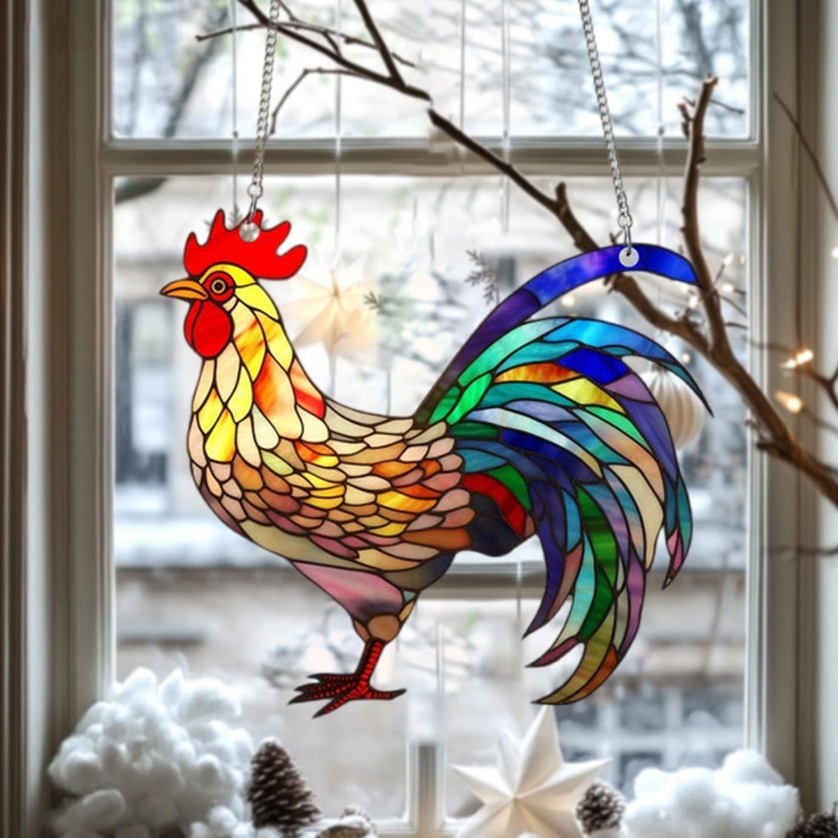 Rooster Window Hanging, Rooster Home Decor, Chicken Lover Gift