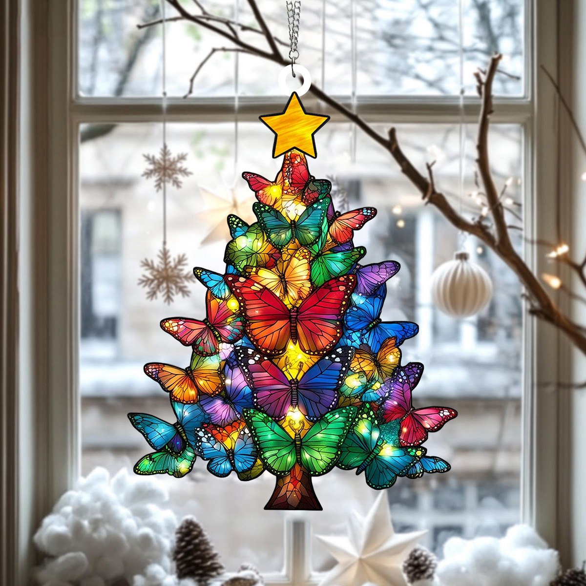 Butterfly Christmas Tree Suncatcher, Butterfly Christmas Ornament