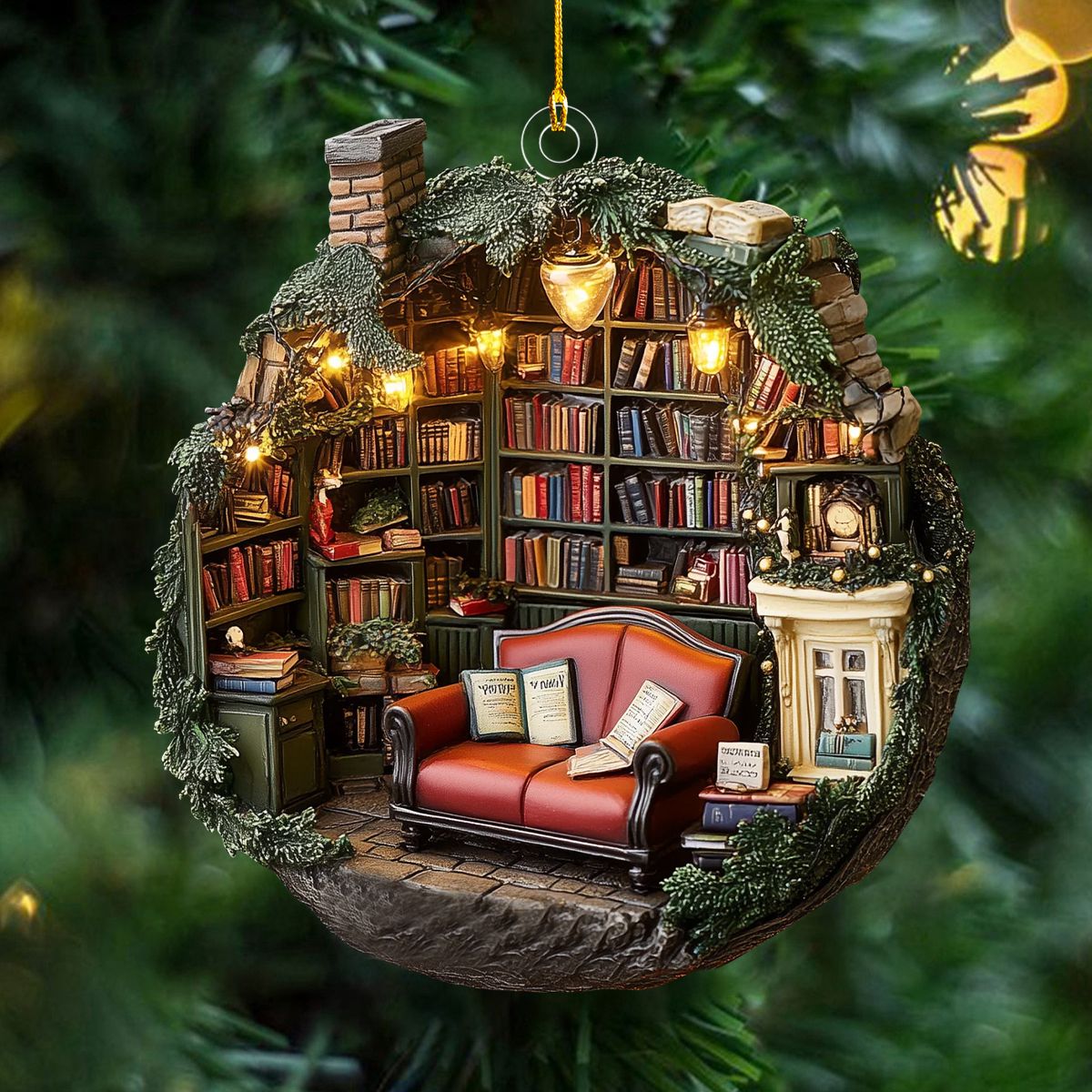 Festive Fables Bookstore Ornament, Gift For Bookish Lovers