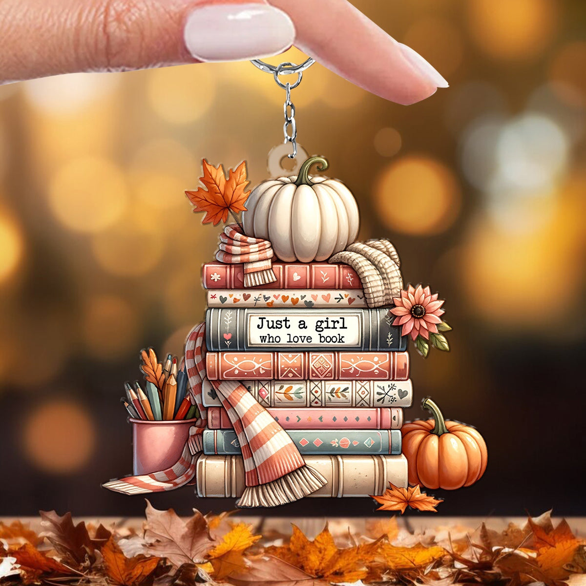 Just A Girl Who Love Book - Pumpkins Book Tree Keychain, Perfect Gift For Book Lovers