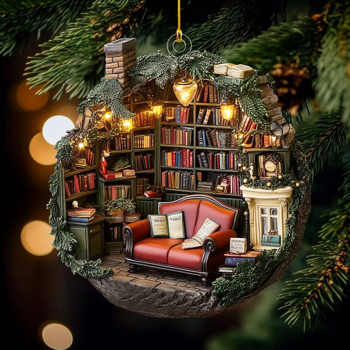 Festive Fables Bookstore Ornament, Gift For Bookish Lovers