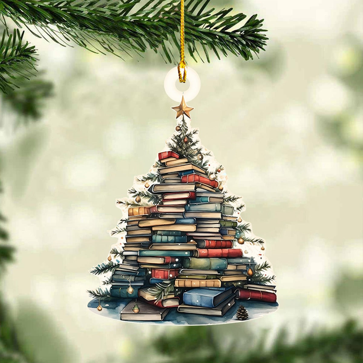 Christmas Book Tree Ornament, Book Lover Xmas Ornament