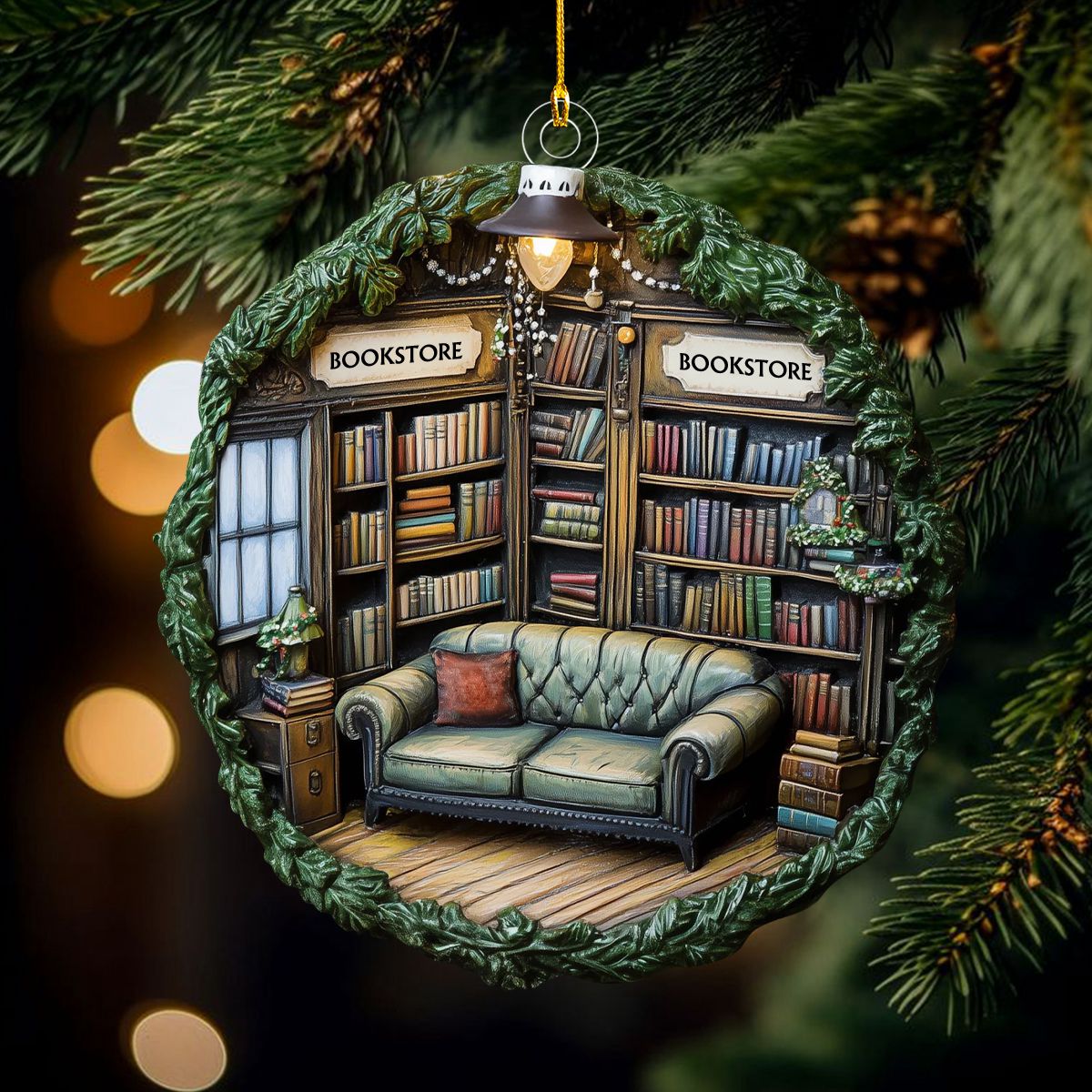 Bookish Bliss Bookstore Ornament, Gift For Bookish Lovers