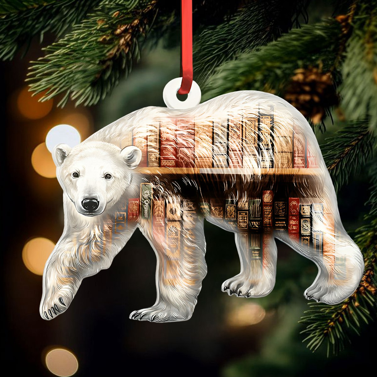 Polar Bear Book Ornament - Gift For Book Lovers- Christmas Gift