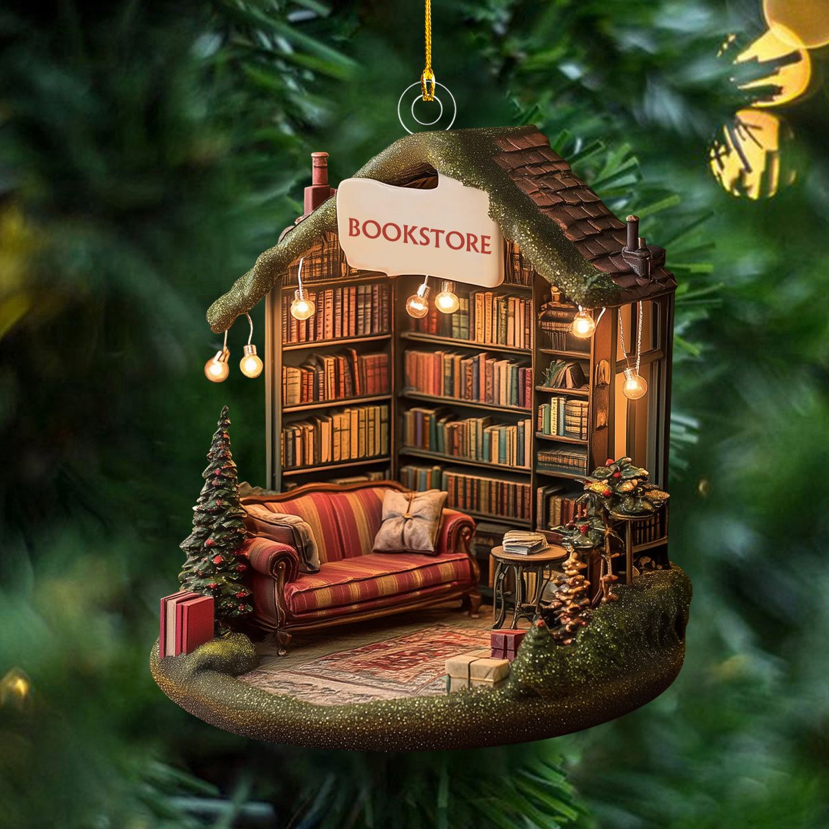 Literary Lights Bookstore Ornament, Gift For Bookish Lovers