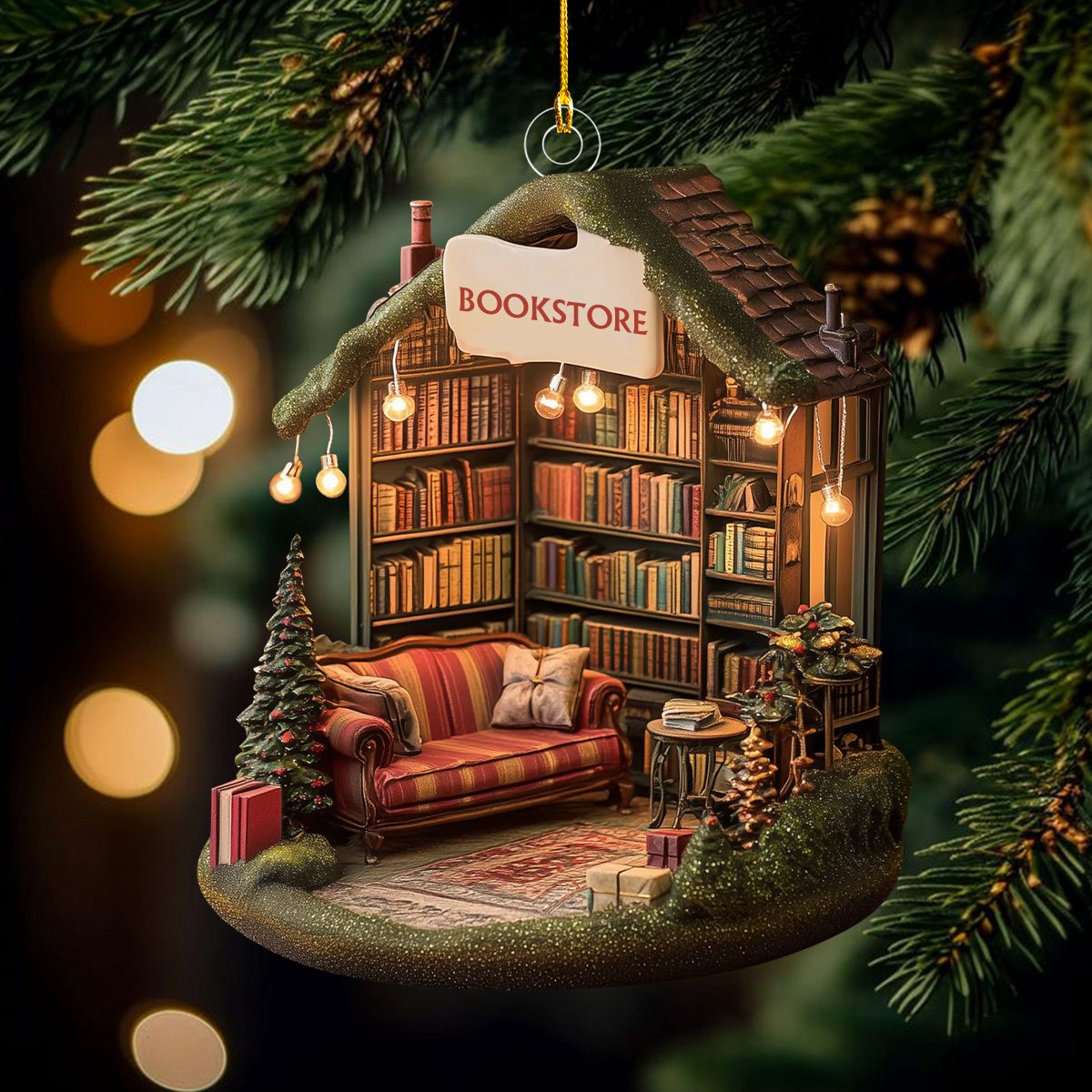 Literary Lights Bookstore Ornament, Gift For Bookish Lovers