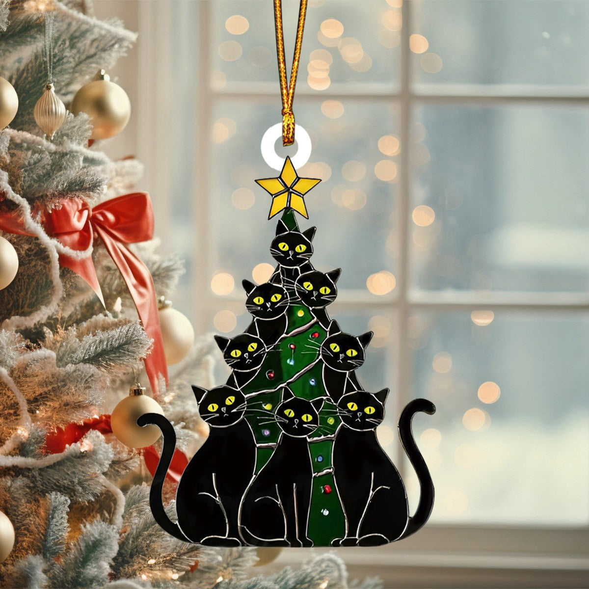 Black Cat Tree Ornament, Funny Cats Ornament, Perfect Gift For Cat Lovers