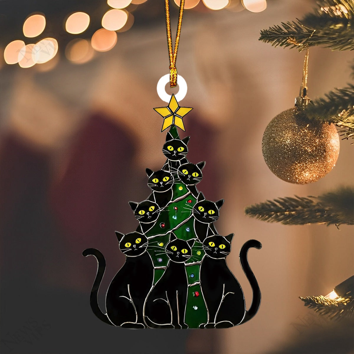 Black Cat Tree Ornament, Funny Cats Ornament, Perfect Gift For Cat Lovers