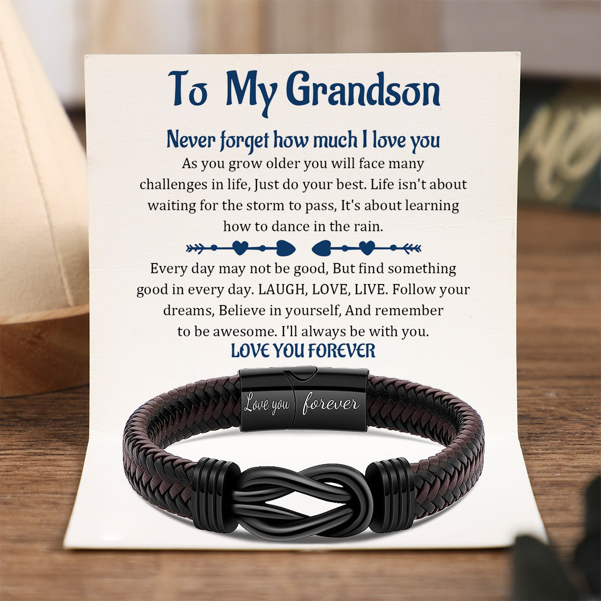 To My Grandson - Believe In Yourself And Remember To Be Awesome - Men Infinity Braided Leather Bracelet