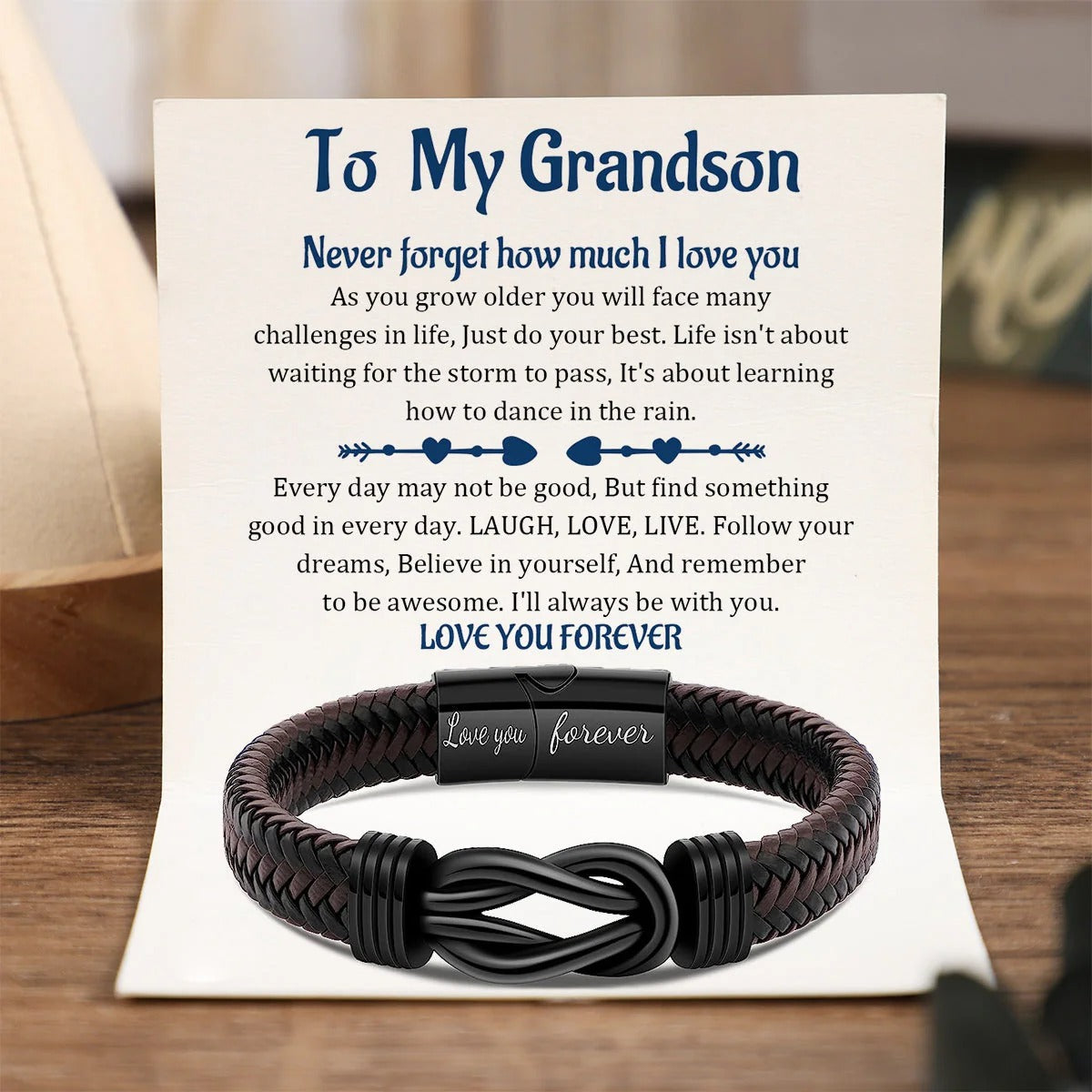 To My Grandson - You Will Never Lose - Men Infinity Leather Bracelet