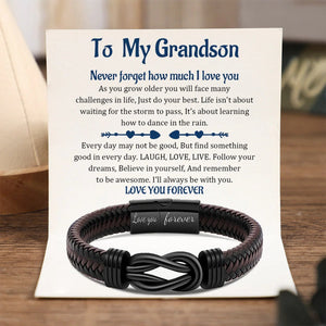 To My Grandson - You Will Never Lose - Men Infinity Leather Bracelet