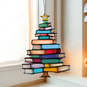 Christmas Book Tree Suncatcher Ornament, Christmas Tree Bookish Gifts