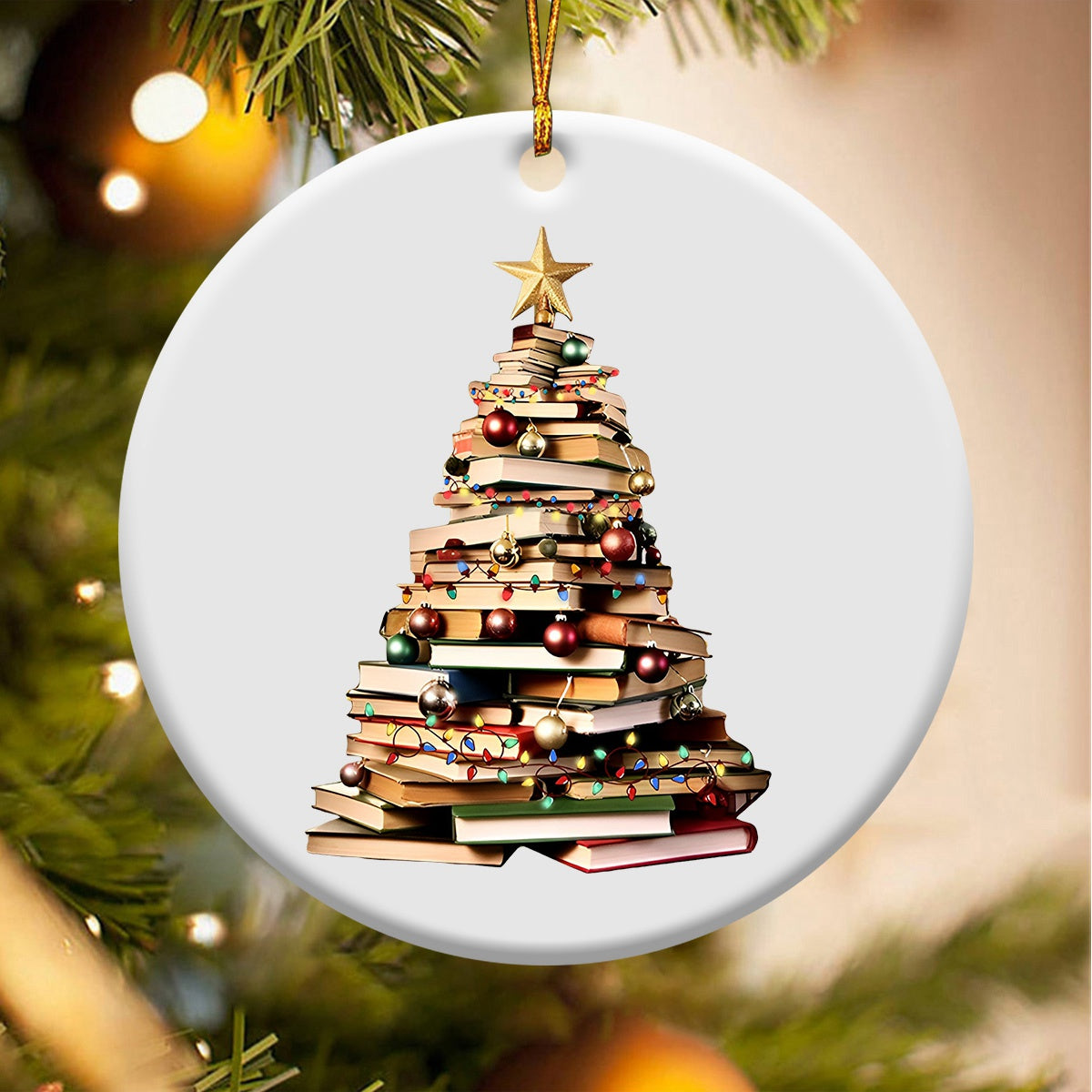 Christmas Book Tree Circle Ornament - Perfect Gift For Book Lovers