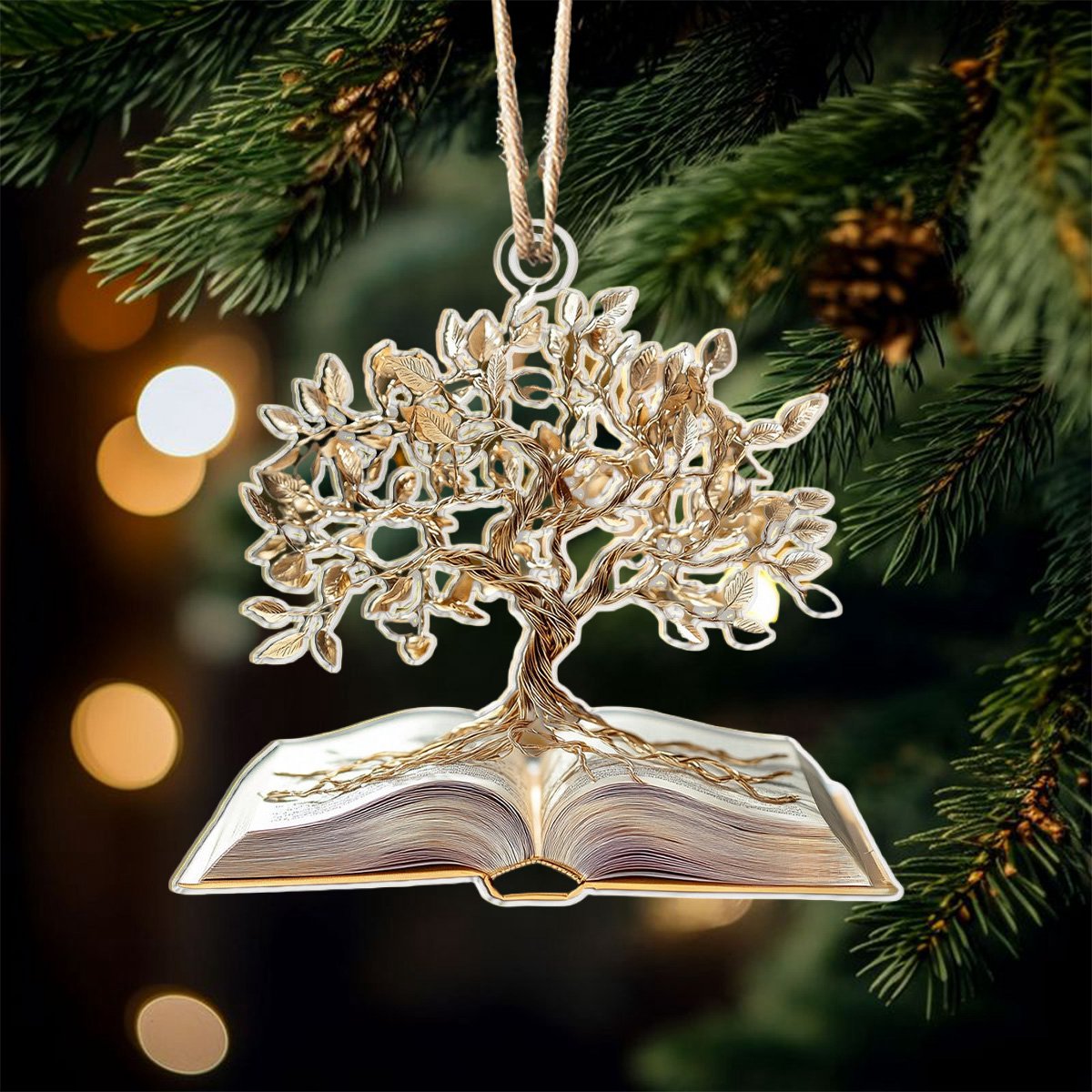 Wisdom Tree of Life Christmas Ornament, Book Lover Gift, Bookworm Gifts