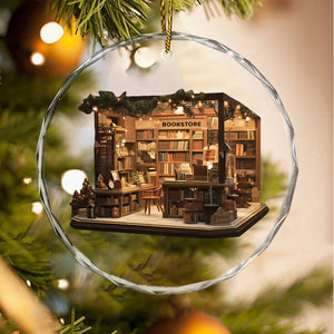 Christmas Bookstore Crystal Ornament, Perfect Gift For Book Lovers