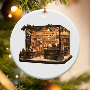 Christmas Bookstore Circle Ornament, Perfect Gift For Book Lovers