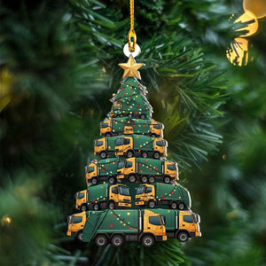 Garbage Trucks Christmas Tree Ornament, Holiday Garbage Man Ornament