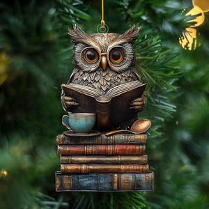 Christmas Book And Owl Ornament, Perfect Gift For Book Lovers