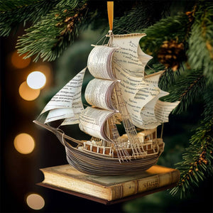 Ship of Knowledge Christmas Ornament, Book Lover Gift, Bookworm Gifts