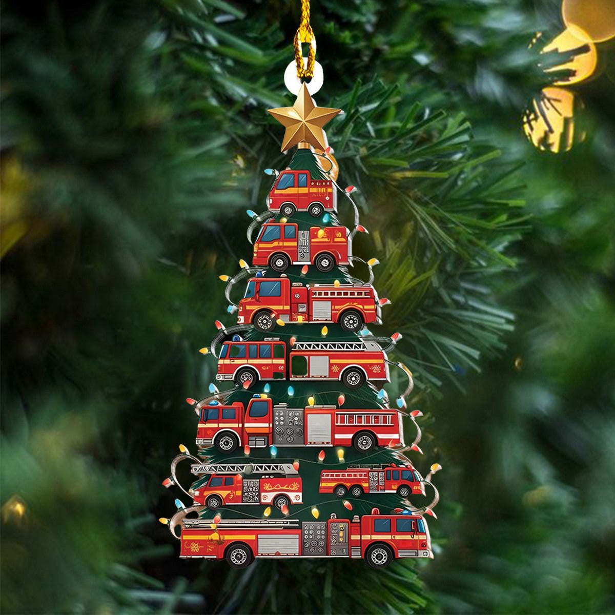 Firefighter Trucks Christmas Tree Ornament, Gift For Firefighters
