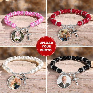 Rosary And Cross Pendant With Photo Personalized Memorial Bracelet