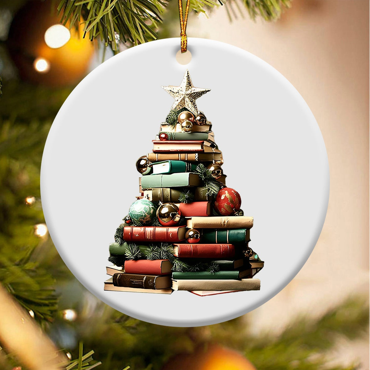 Christmas Book Tree Circle Ornament, Perfect Gift For Book Lovers