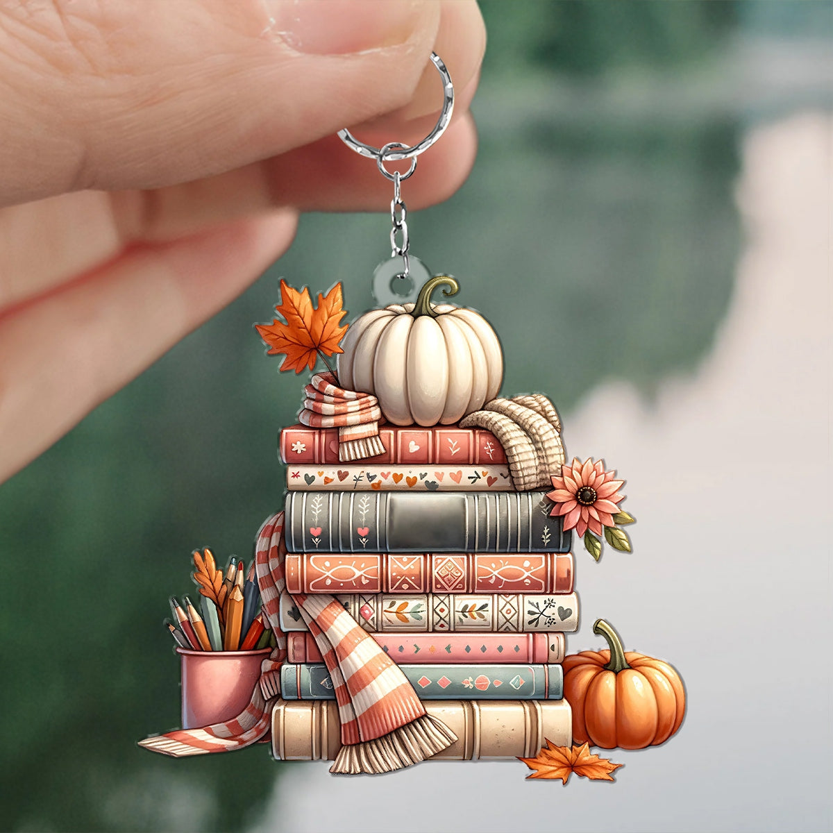 Pumpkins Book Tree Keychain, Perfect Gift For Book Lovers