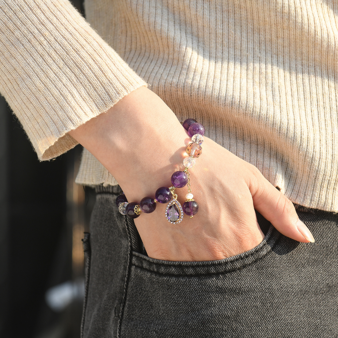 To My Granddaughter, Drive Away Your Anxiety Amethyst Drop Bracelet