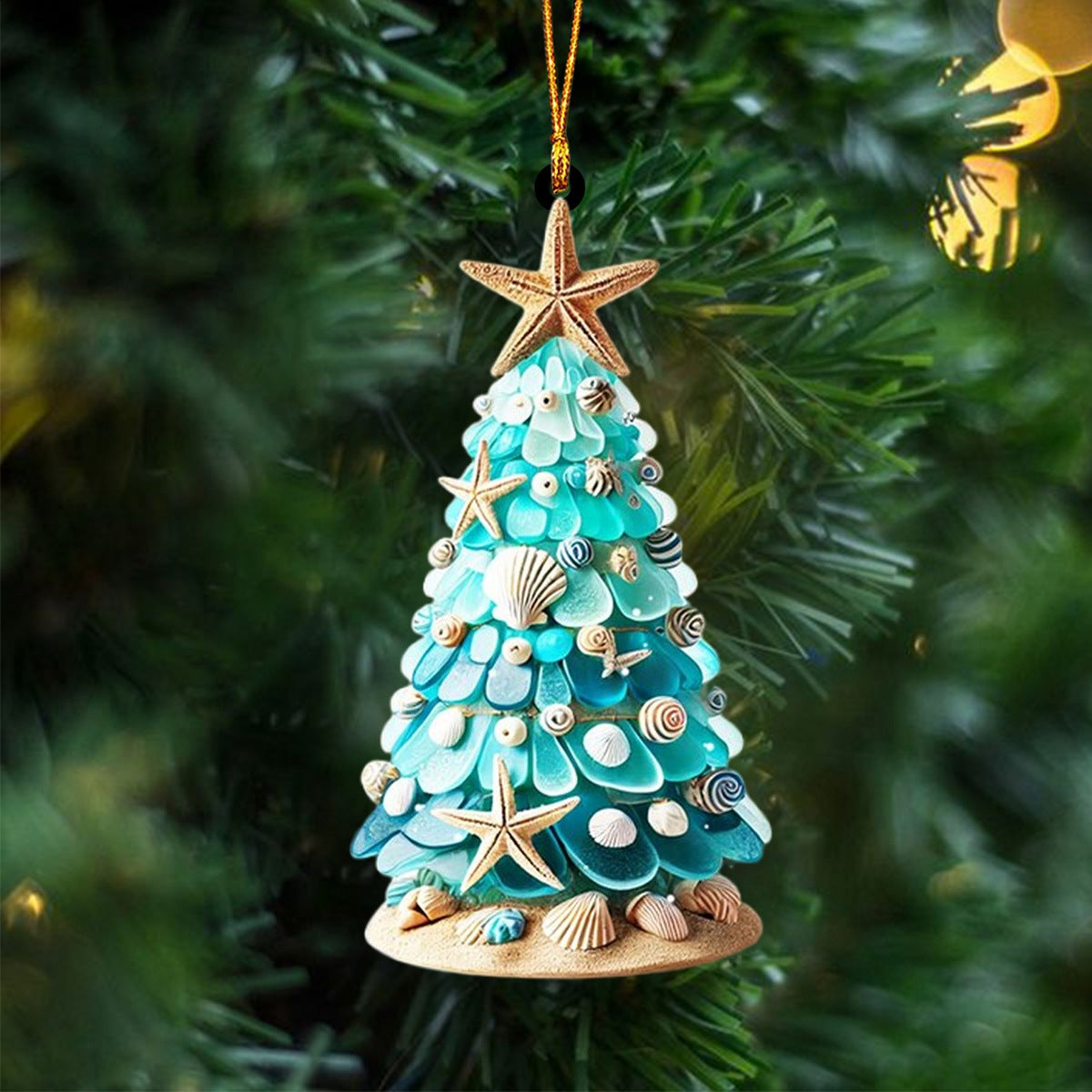 Coastal Christmas Tree Ornament, Coastal Christmas Tree With Shells