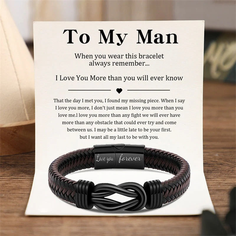 To My Man - You Are The One I Want To Be With - Men Infinity Leather Bracelet