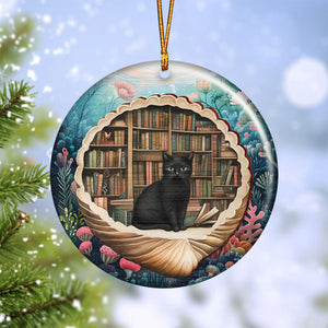 Black Cat Sea Shell Ornament - Perfect Gift For Book Lovers